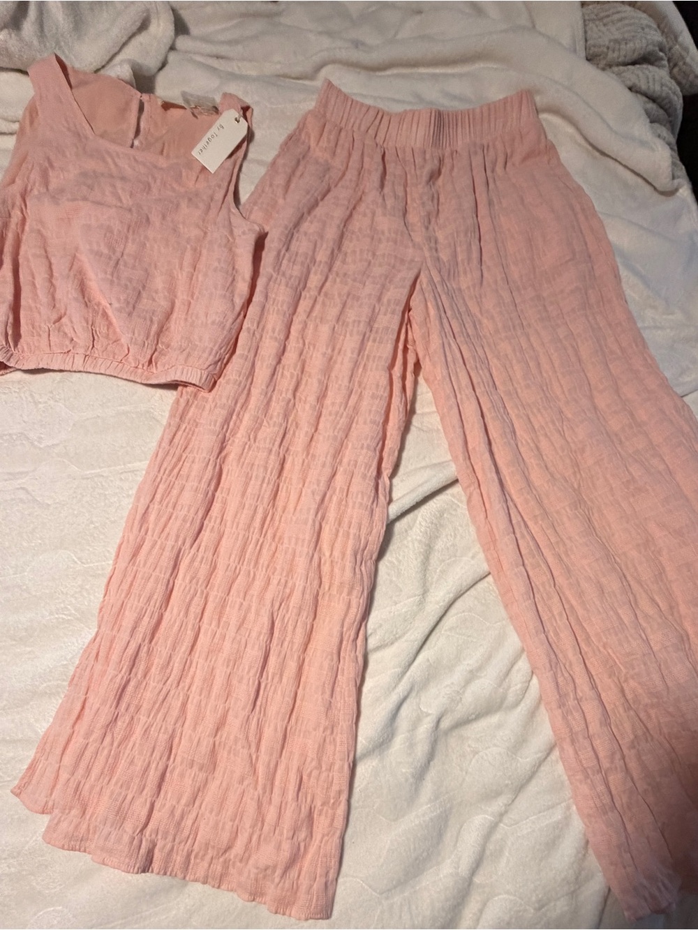 Light Pink Wide-Leg Crinkle Set - Women